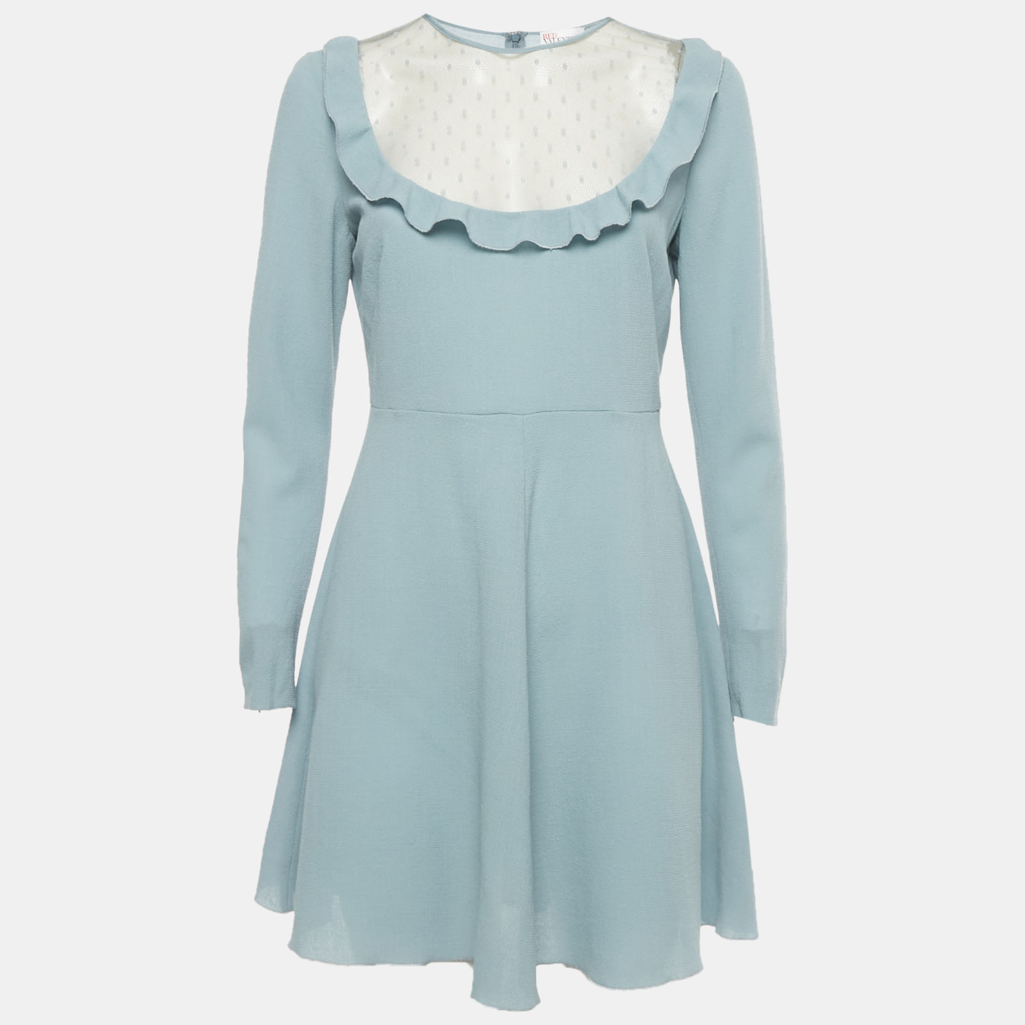 

RED Valentino Blue Mesh Trim Crepe Mini Dress M
