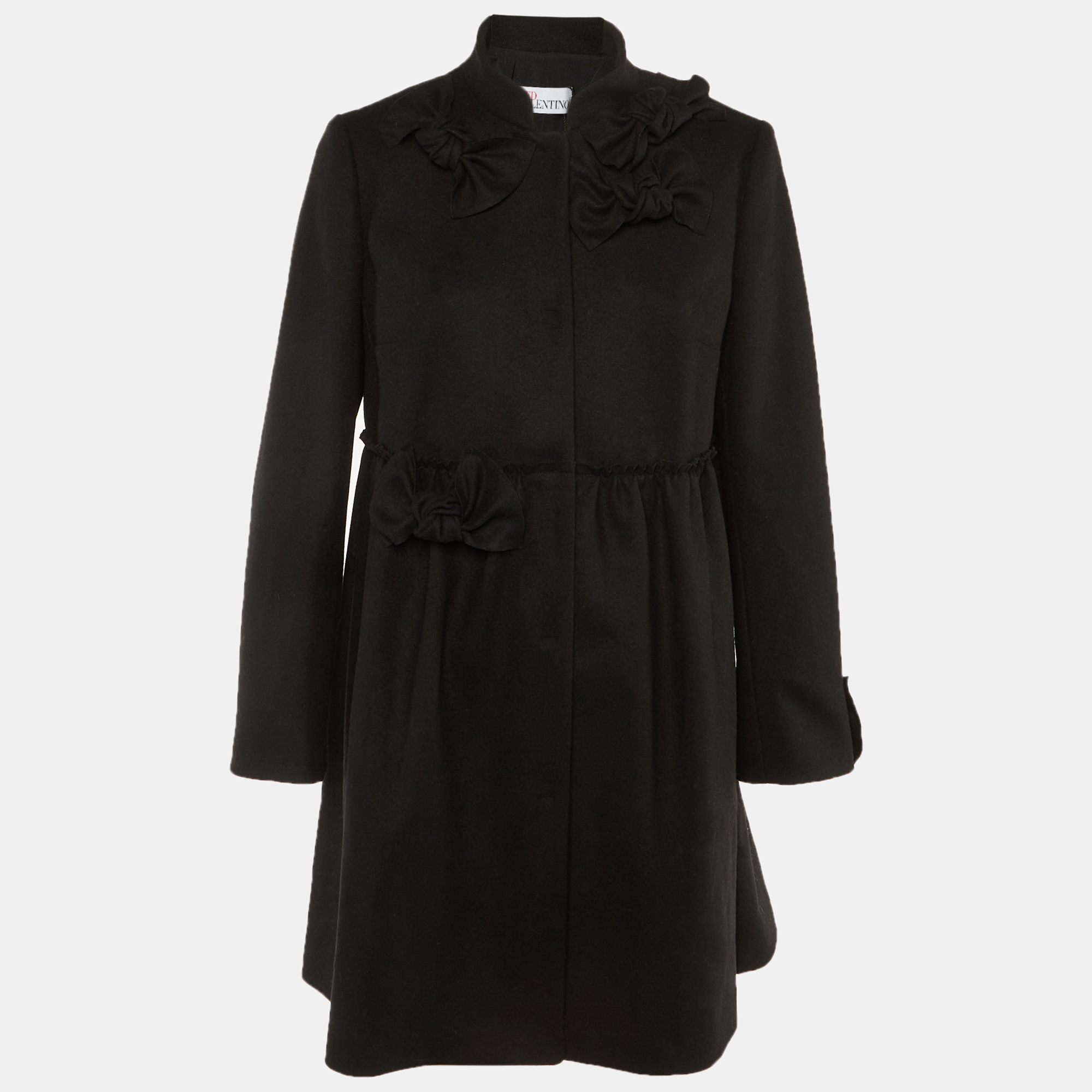 

RED Valentino Black Wool Bow Detail Coat L