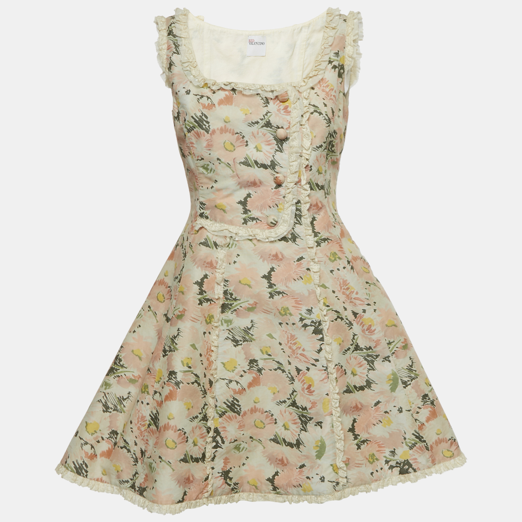 

RED Valentino Pink Floral Print Cotton Sleeveless Mini Dress S