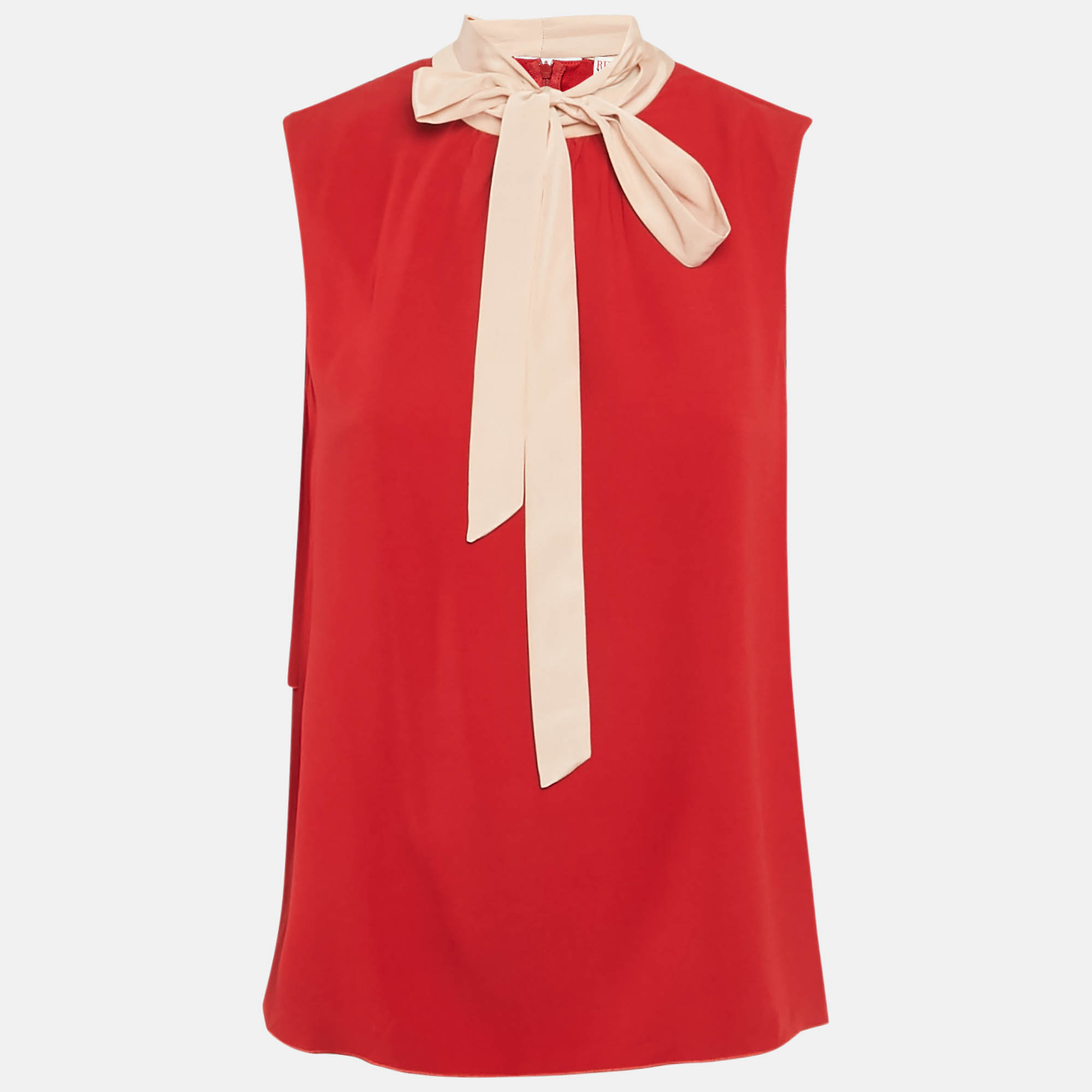Click to view more detailed imagery on our partner's website Pre-owned Red Valentino Red Crepe Contrast Neck Tie Detail Sleeveless Top M