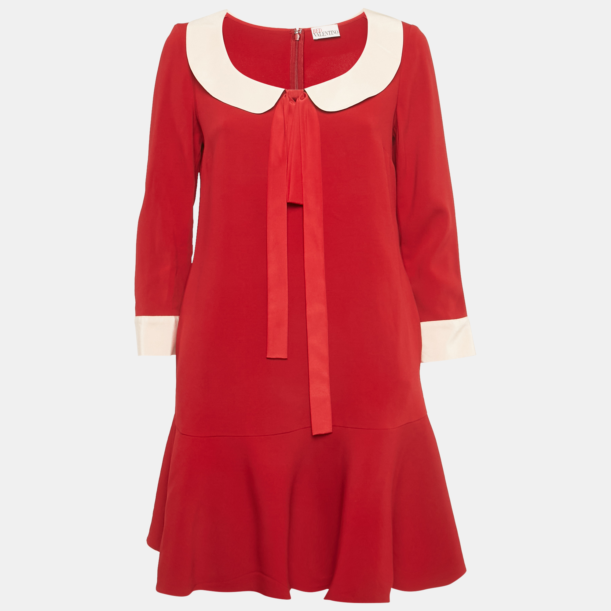 

RED Valentino Red Crepe Collar Mini Dress M