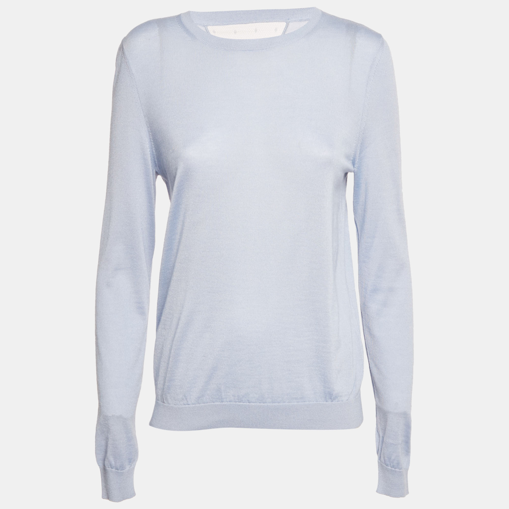 

RED Valentino Blue Tulle Trim Cashmere Knit Sweatshirt M