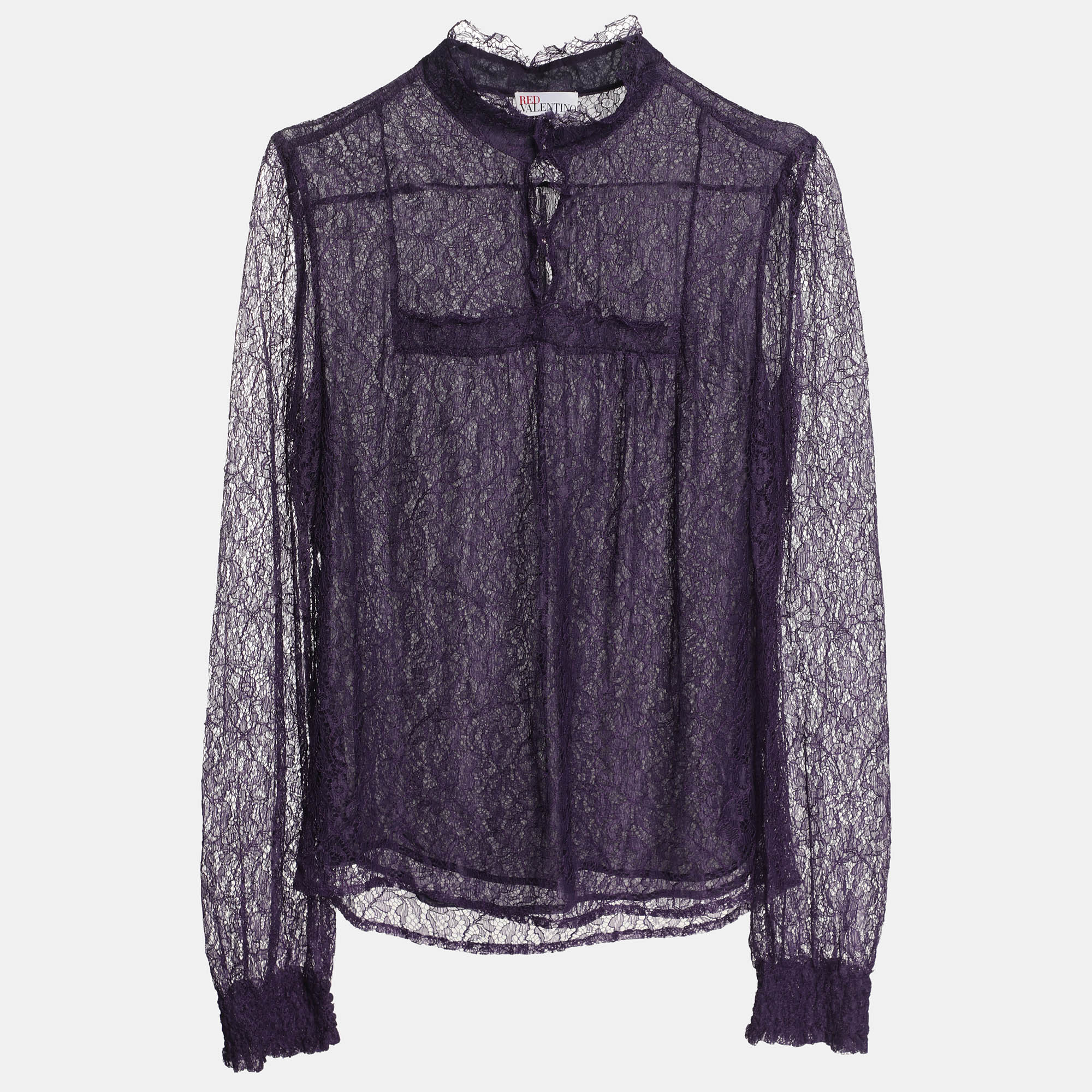 

RED Valentino Purple Lace Long Sleeve Blouse O/S