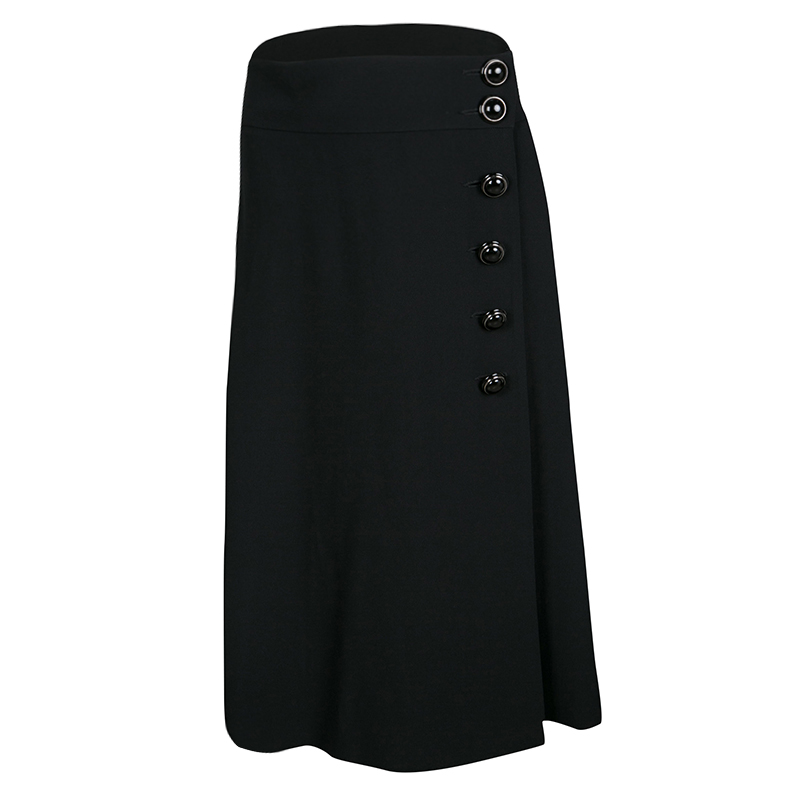 Pre Owned RED Valentino Black Side Button Detail Wrap Midi Skirt M