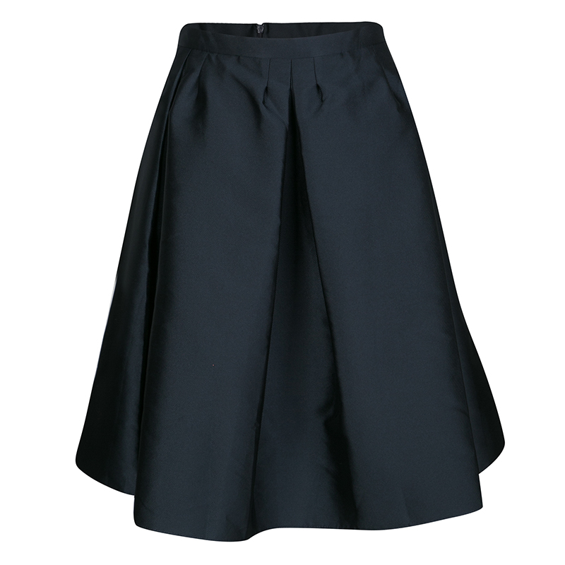 RED Valentino Navy Blue Textured Pleated Flared Skirt M