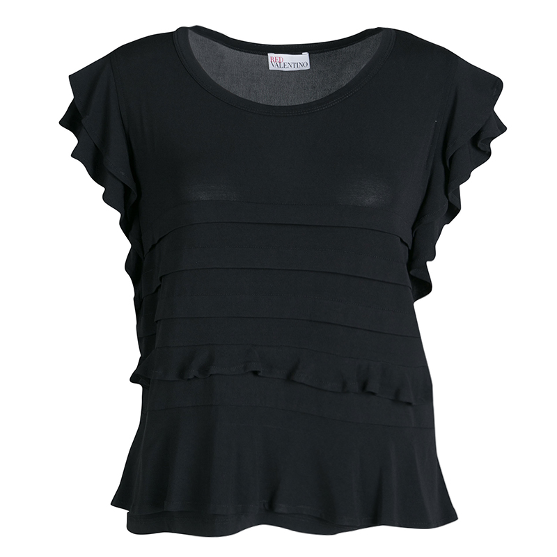 RED Valentino Black Ruffle Detail Top S