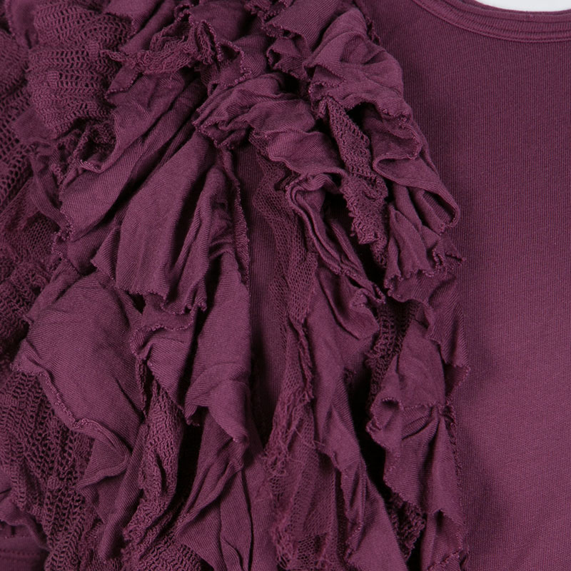 Pre-owned Red Valentino Burgundy Ruffle Detail Short Sleeve Top L