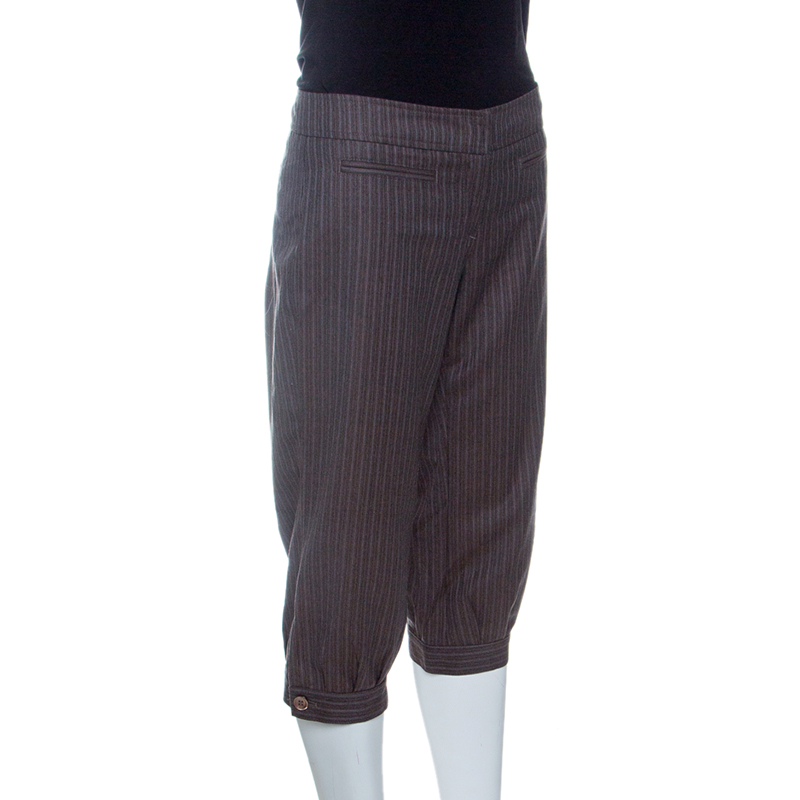 

Red Valentino Brown Striped Wool Three Quarter Pants