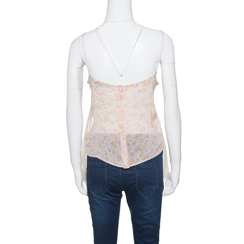 Pre-owned Red Valentino Floral Print Lace Overlay Camisole M In Multicolor