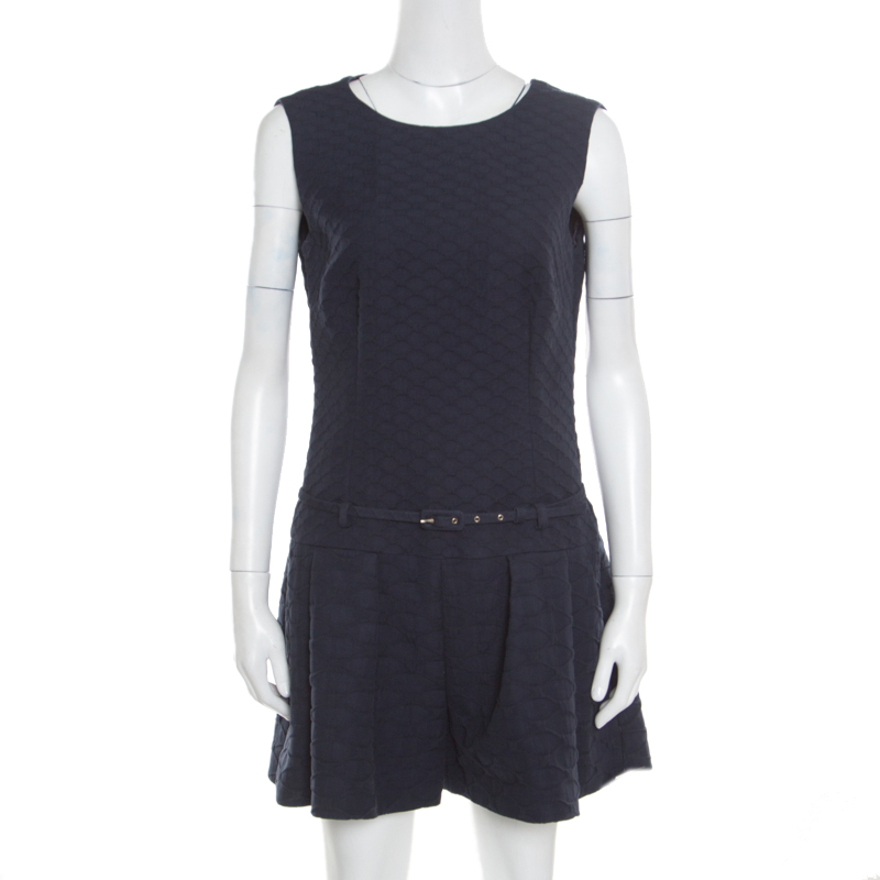 RED Valentino Navy Blue Jacquard Sleeveless Belted Playsuit M