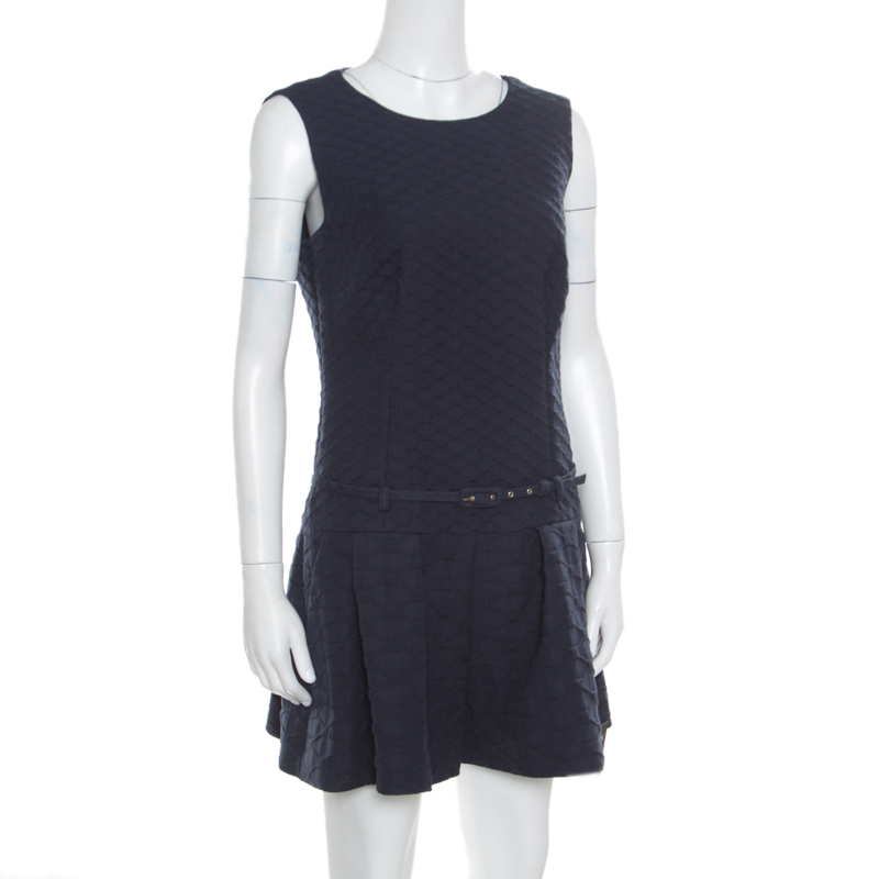 

RED Valentino Navy Blue Jacquard Sleeveless Belted Playsuit