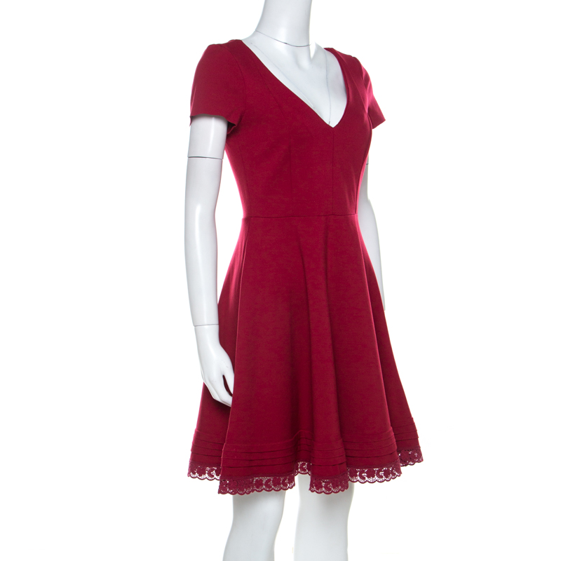 

RED Valentino Red Jersey V-Neck Fit & Flare Dress