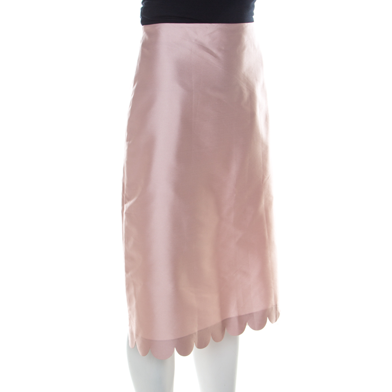 

RED Valentino Blush Pink Scalloped Faille Skirt