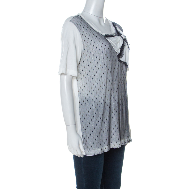 

RED Valentino White Contrast Mesh Bow Detail T-Shirt