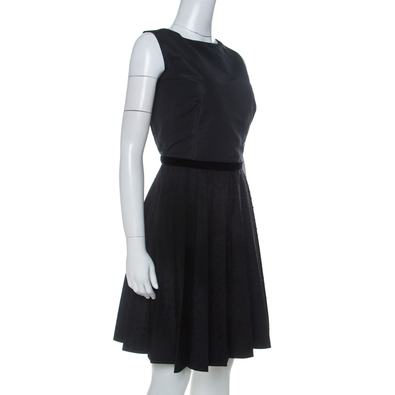 

RED Valentino Black Pleated Lace Skirt Detail Sleeveless Dress