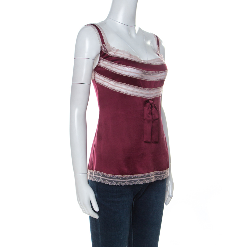 

RED Valentino Maroon Stretch Silk Lace Camisole, Burgundy