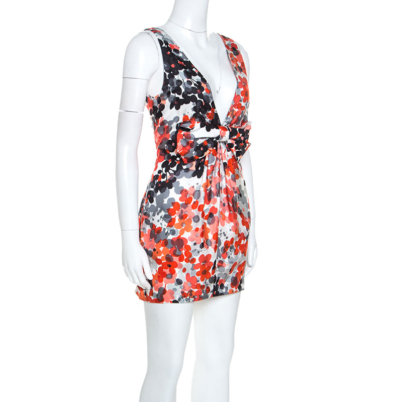 

Red Valentino Multicolor Printed Silk Bow Detail Sleeveless Mini Dress