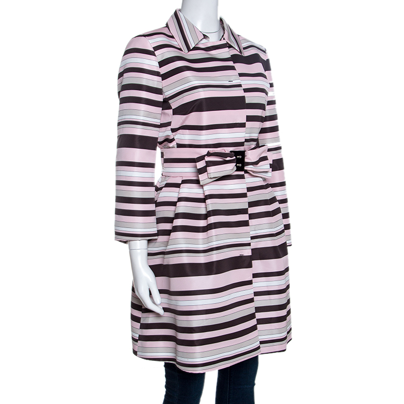 

RED Valentino Pink Striped Taffeta Belted Coat