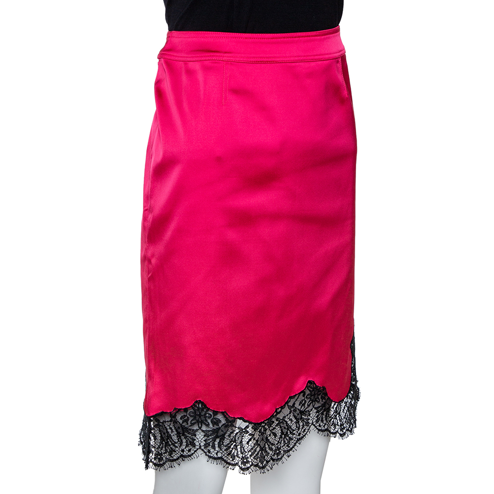 

RED Valentino Pink Satin Scalloped Lace Trim Skirt M