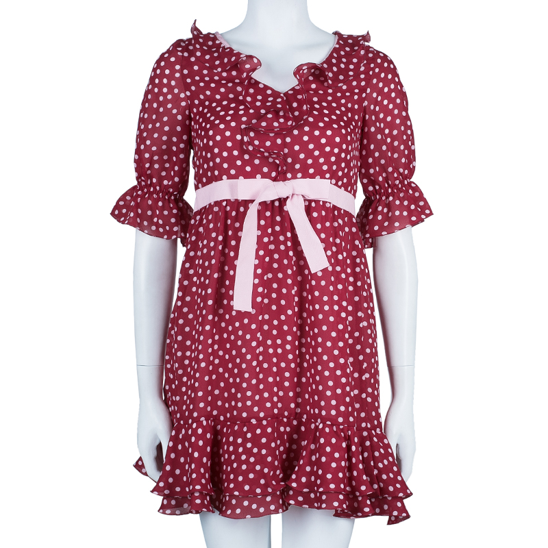 

RED Valentino Polka Dot V-Neck Ruffle Dress, Multicolor