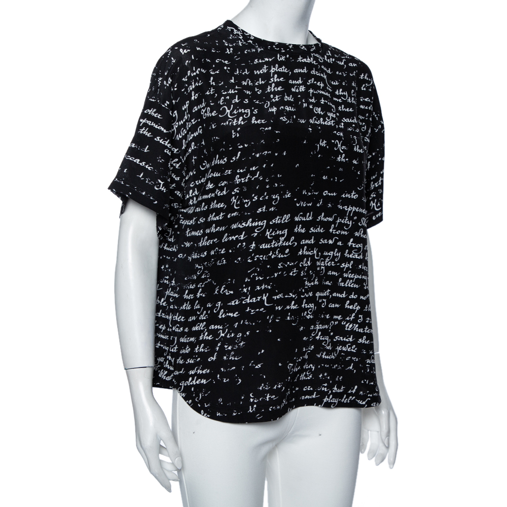 

RED Valentino Black Printed Silk Round Neck T-Shirt