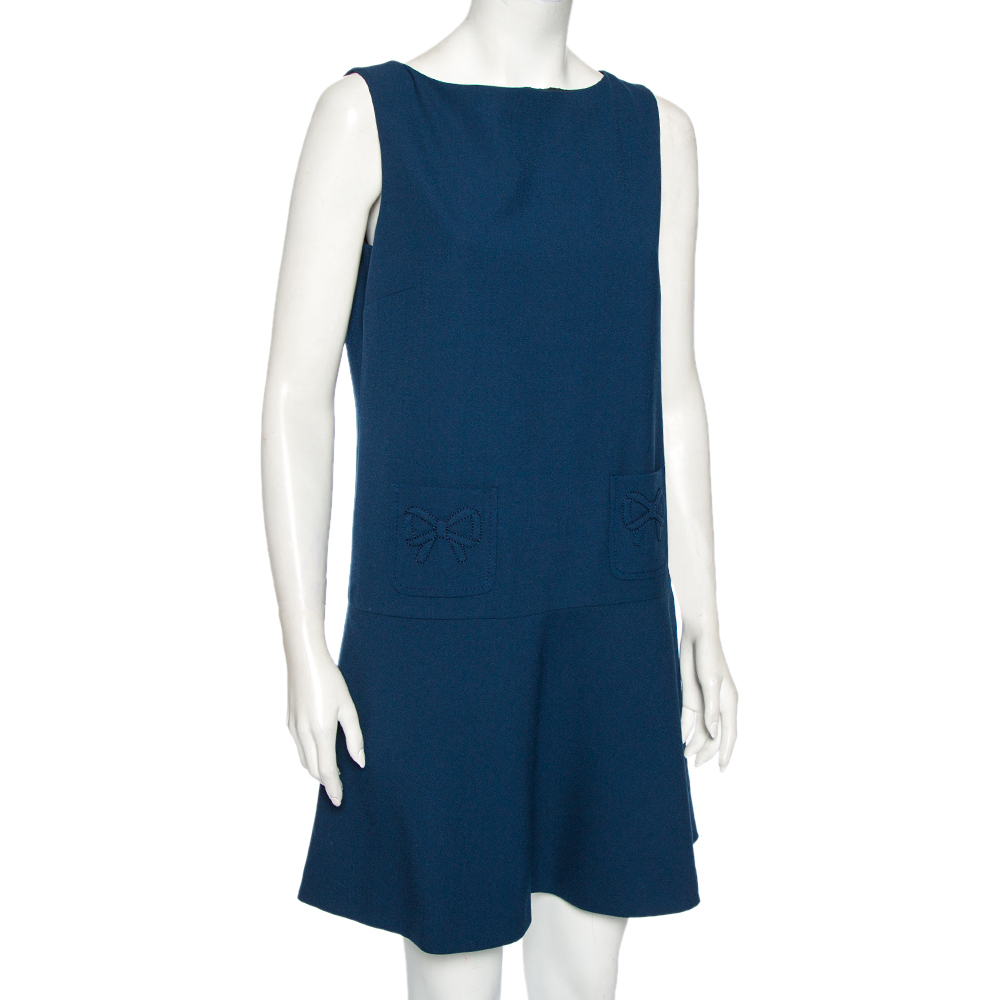 

RED Valentino Navy Blue Crepe Pocket Detail Sleeveless Short Dress