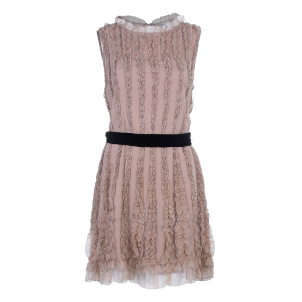 Pre Owned RED Valentino Beige Ruffle Tulle Dress L