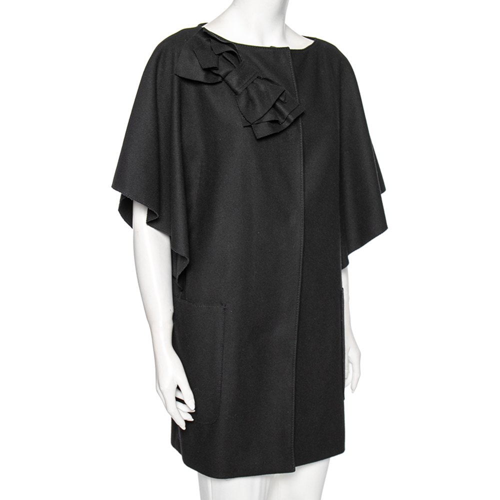 

RED Valentino Black Wool Bow Applique Detailed Coat