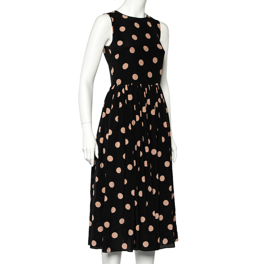 

RED Valentino Black Polka Dot Silk Sleeveless Midi Dress