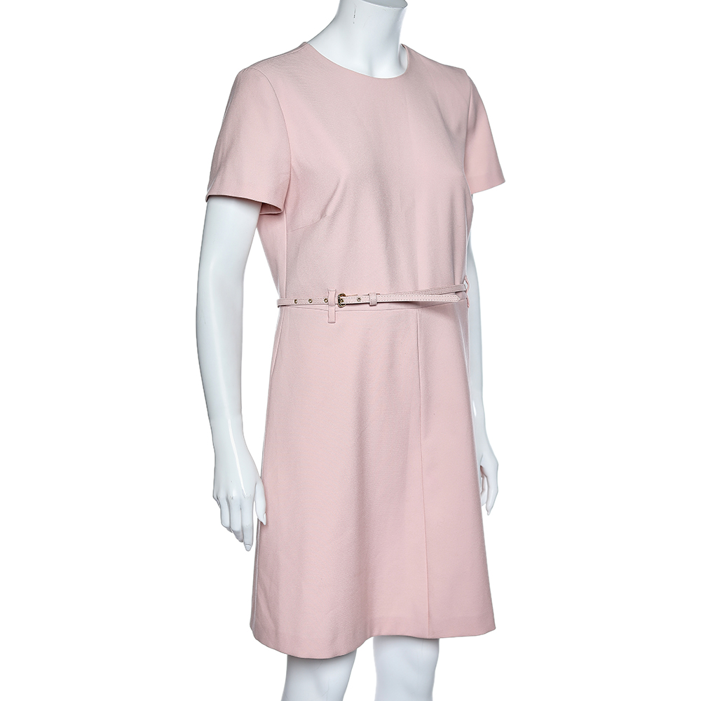 

RED Valentino Pink Stretch Crepe Belted Mini Dress