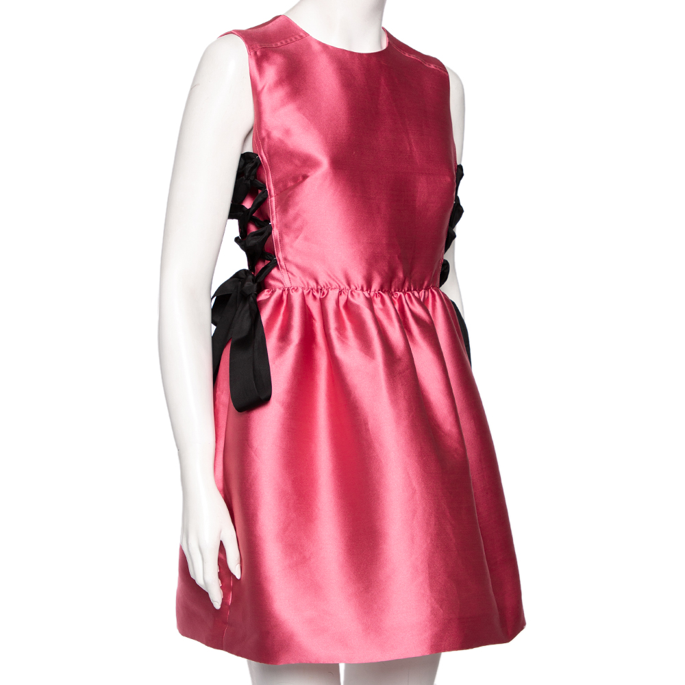 

Red Valentino Pink Silk Twill Lace Tie Detail Short Dress