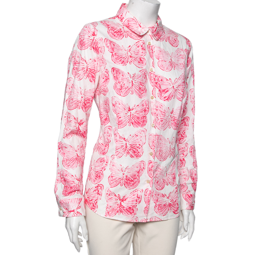 

RED Valentino White and Pink Butterfly Print Long Sleeve Shirt