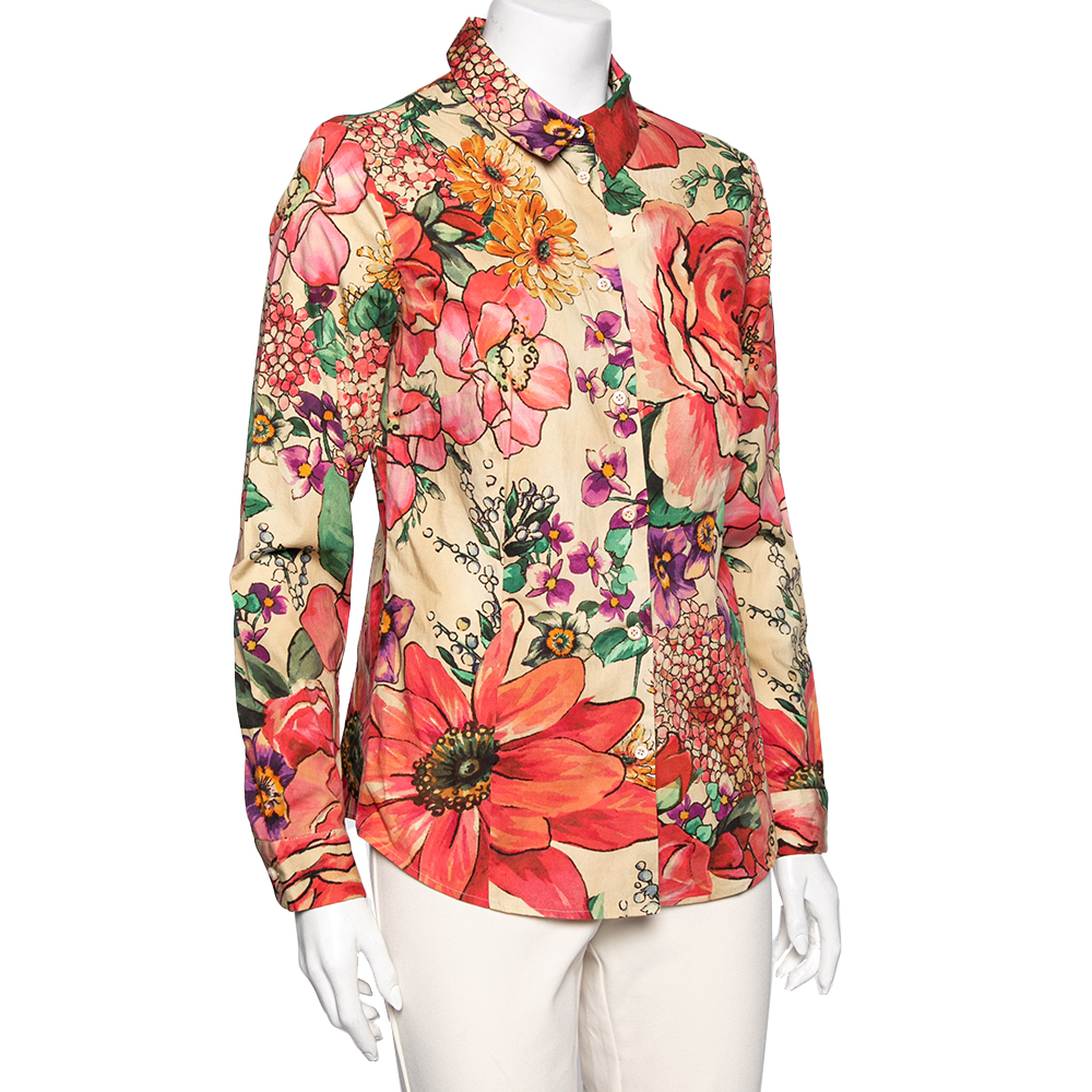 

RED Valentino Multicolor Floral Printed Cotton Shirt