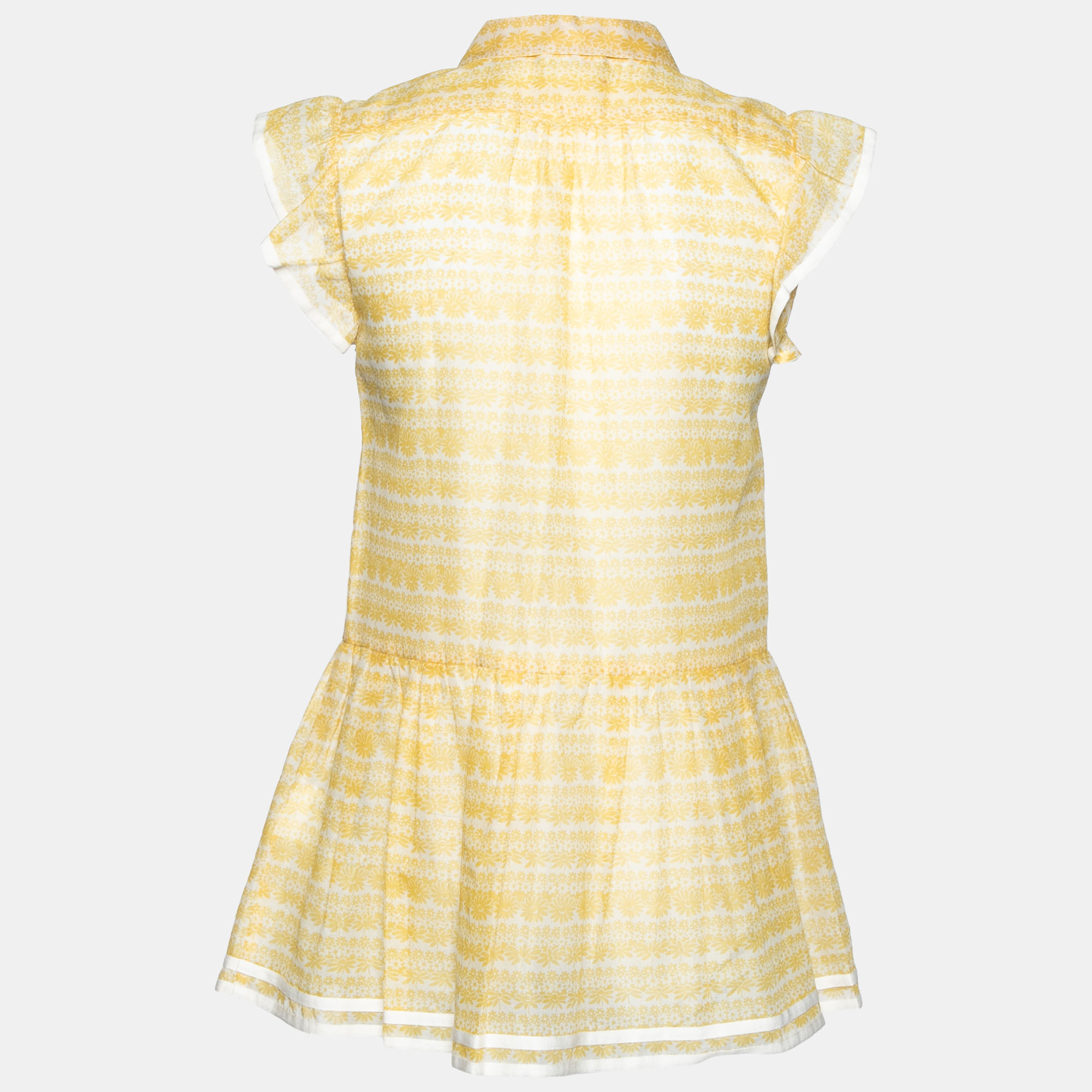 

Red Valentino Yellow Floral Printed Cotton Ruffle Trimmed Mini Dress