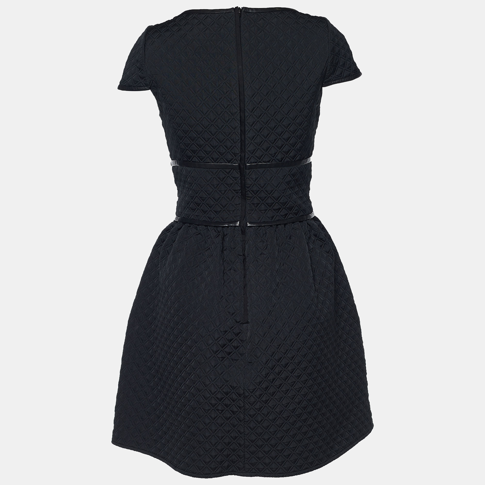 

RED Valentino Black Quilted Leather Trim Detailed Cap Sleeve Dress