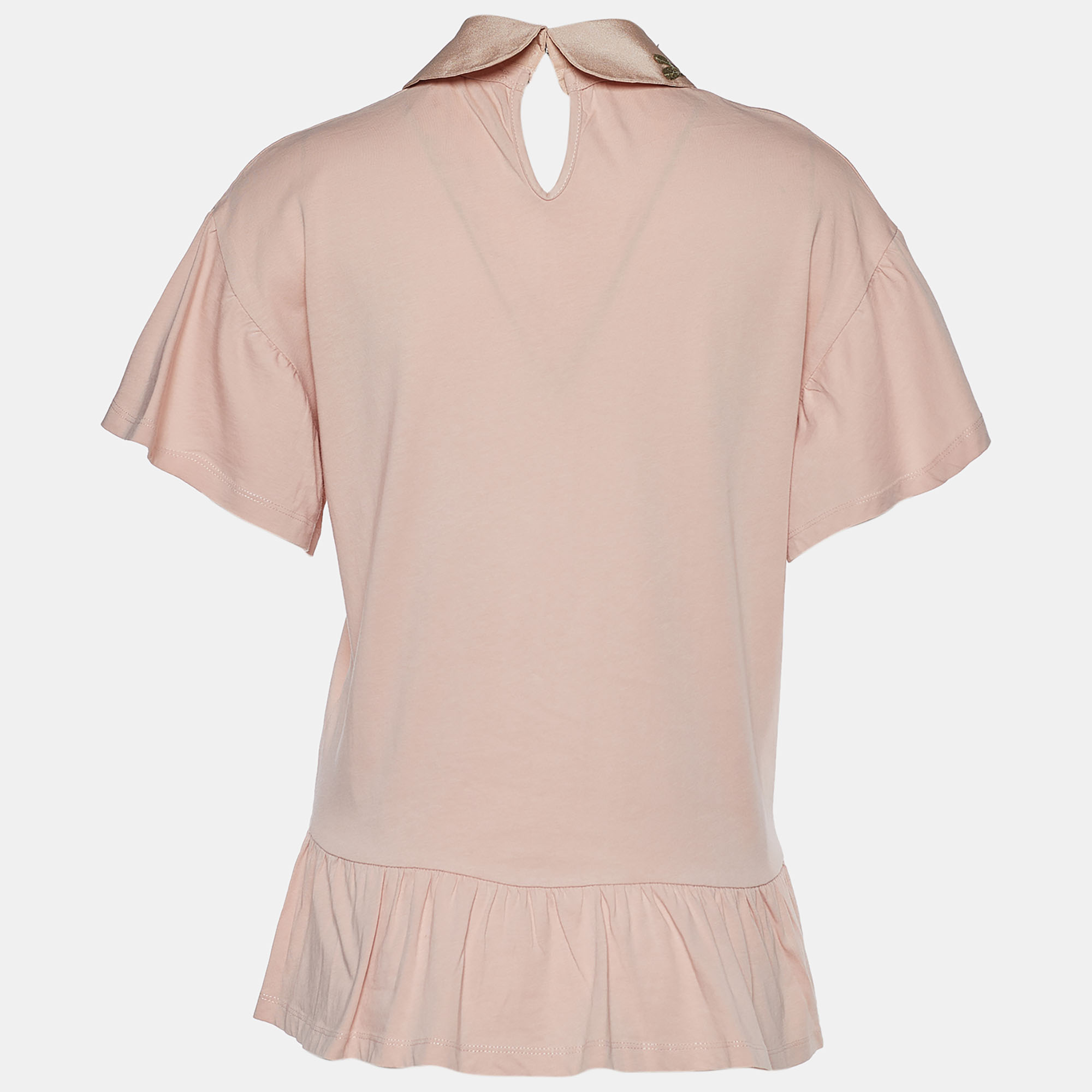 

RED Valentino Pink Cotton Dragonfly Embellished Collar Detail T-Shirt