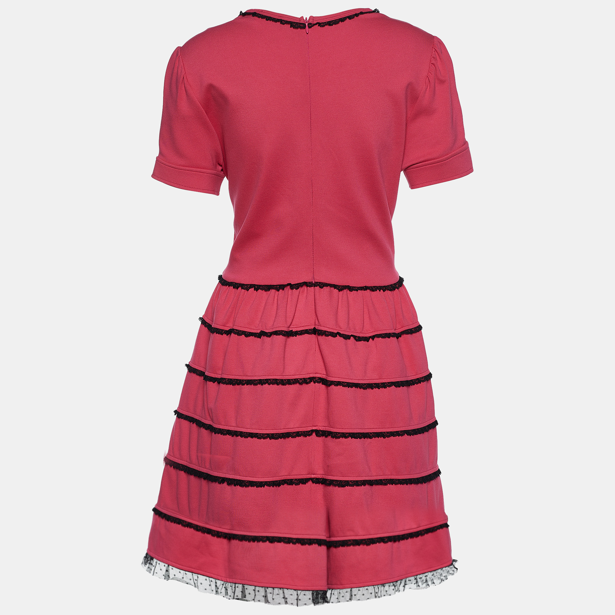 

RED Valentino Pink Stretch Knit Tulle Inlay Paneled Dress