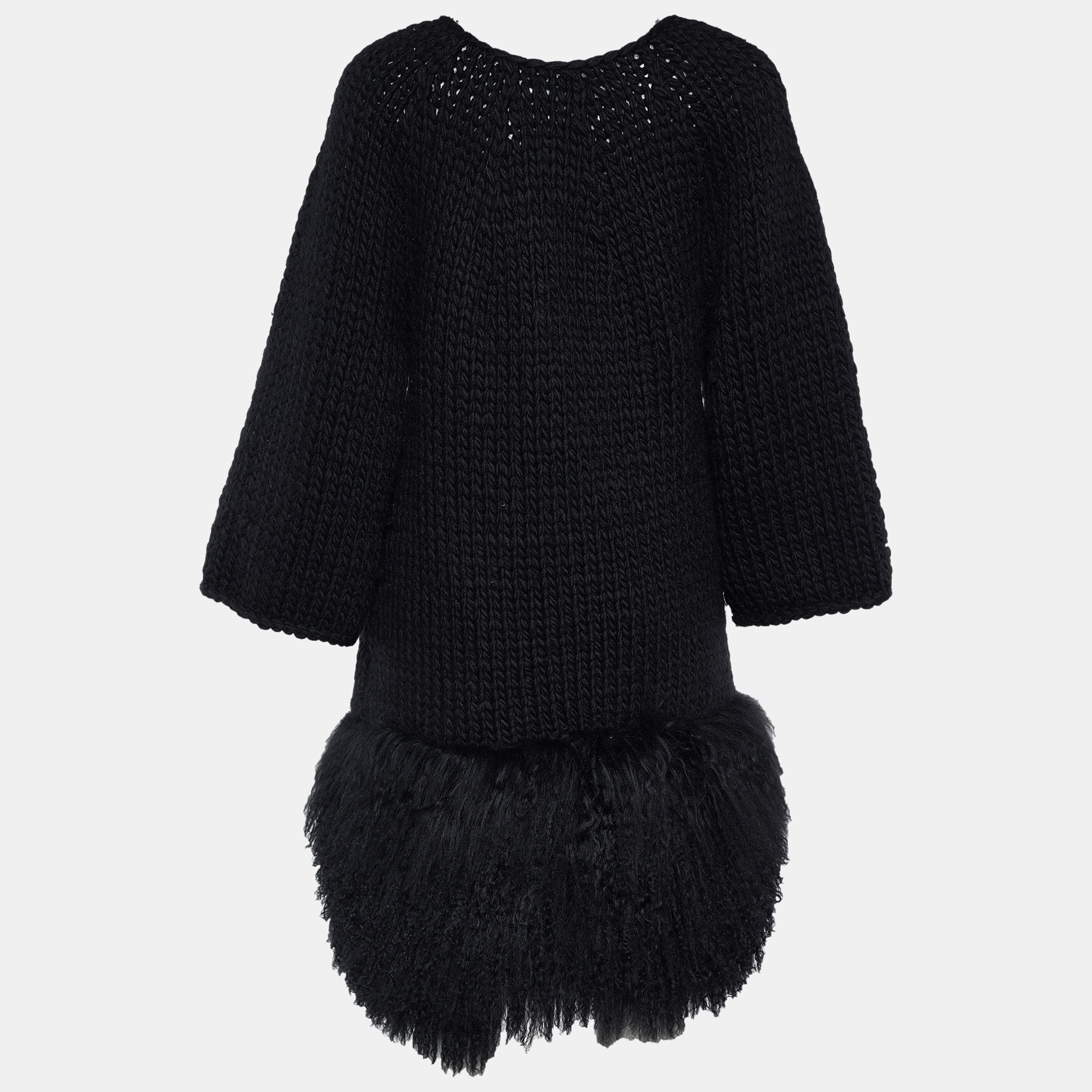 

RED Valentino Black Wool Fur Trim Cardigan