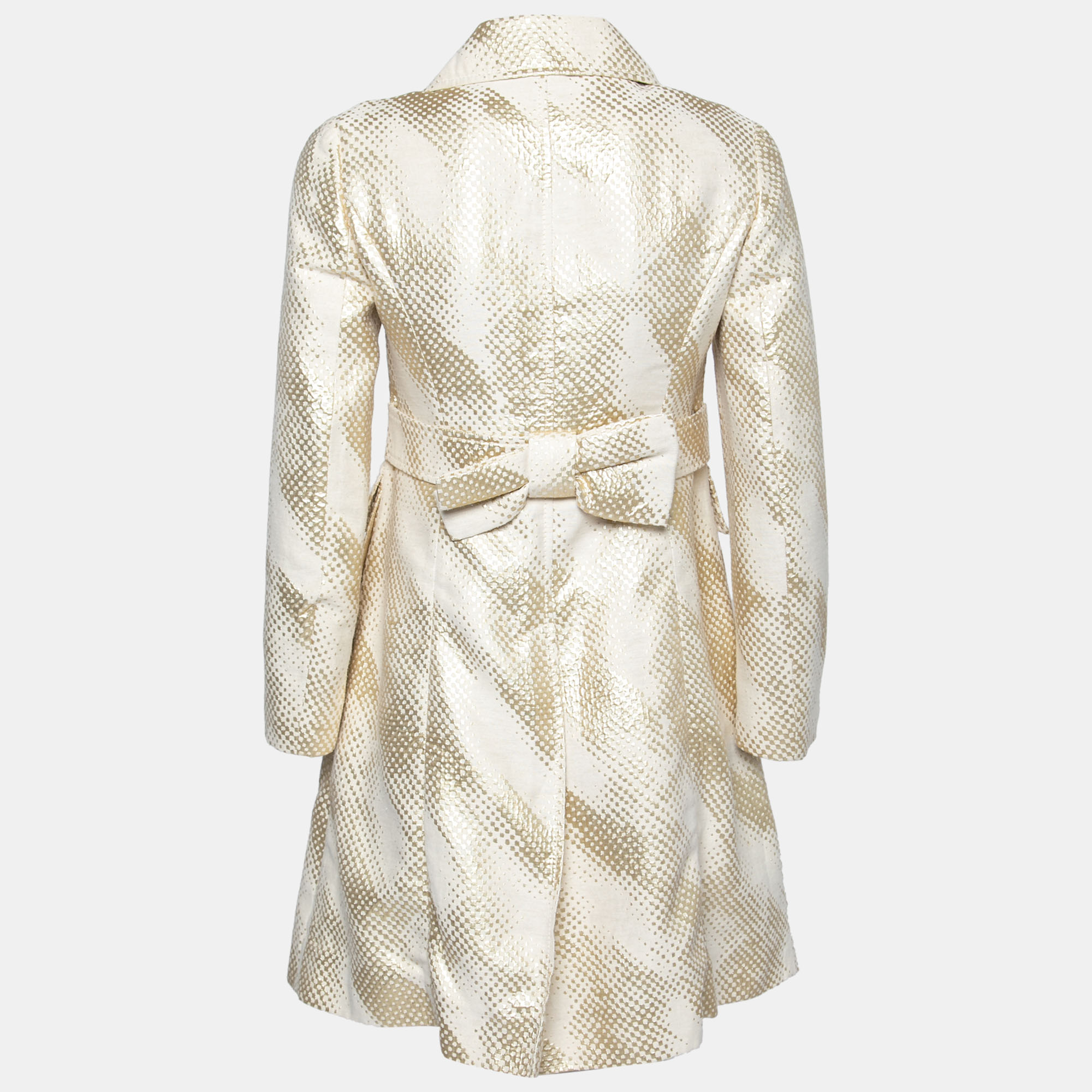 

RED Valentino Cream and Gold Bow Detail Cotton Overcoat