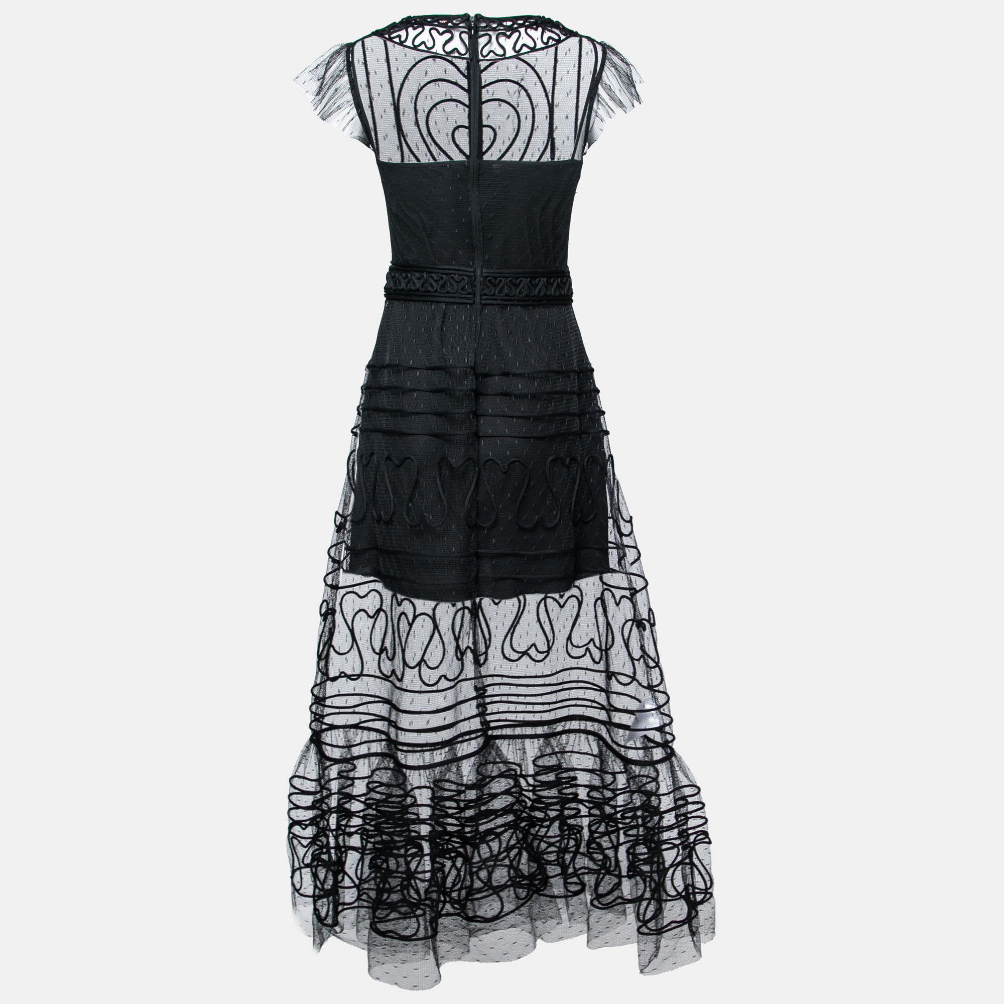 

RED Valentino Black Mesh Tubular Embroidered Tulle Dress