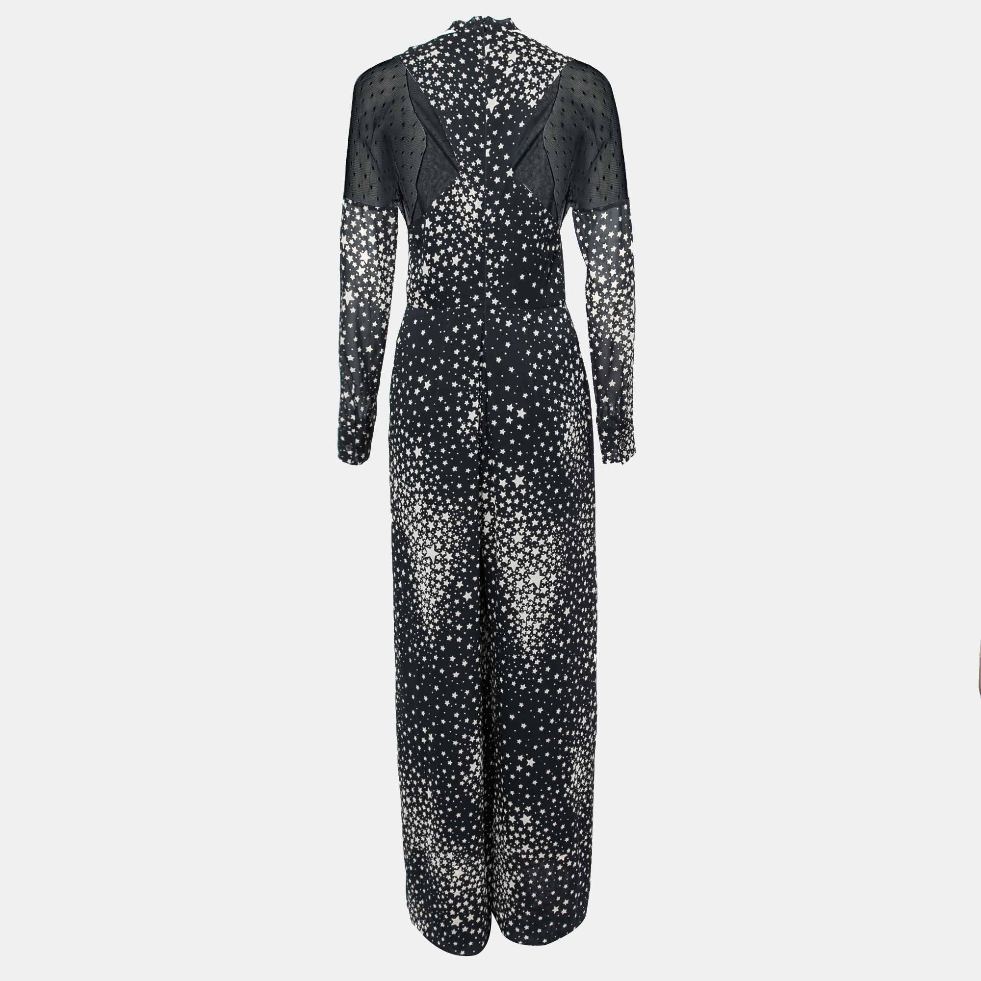 

RED Valentino Black Star Printed Silk Mesh Panel Jumpsuit