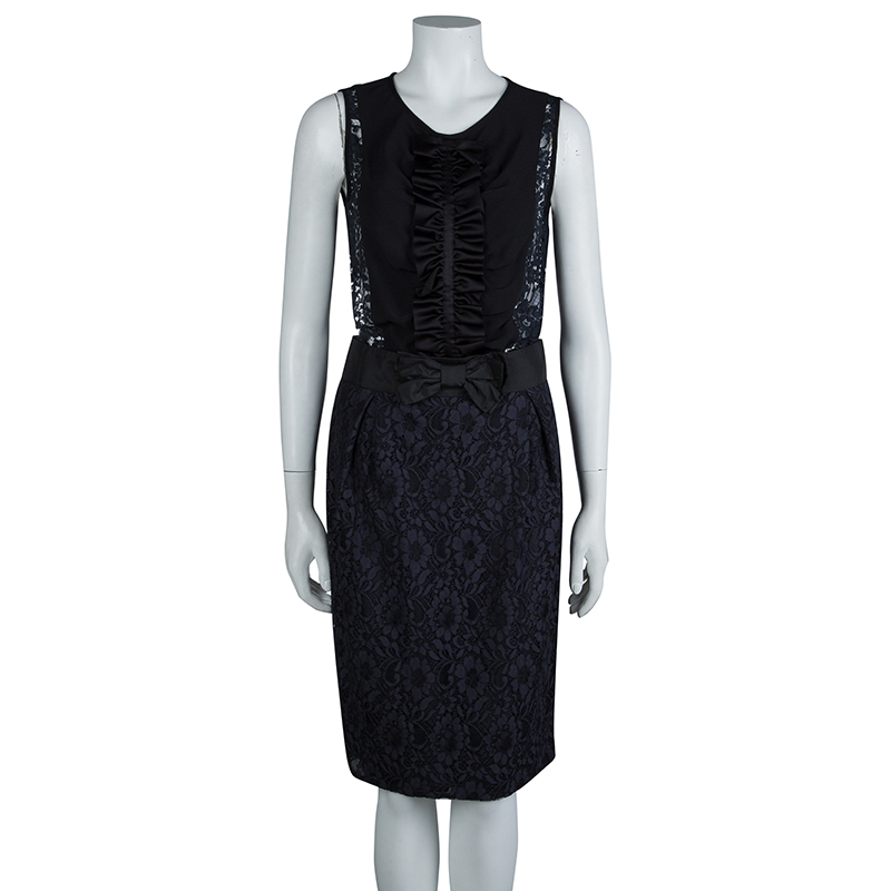 

Red Valentino Black and Navy Blue Lace Top and Skirt Set S