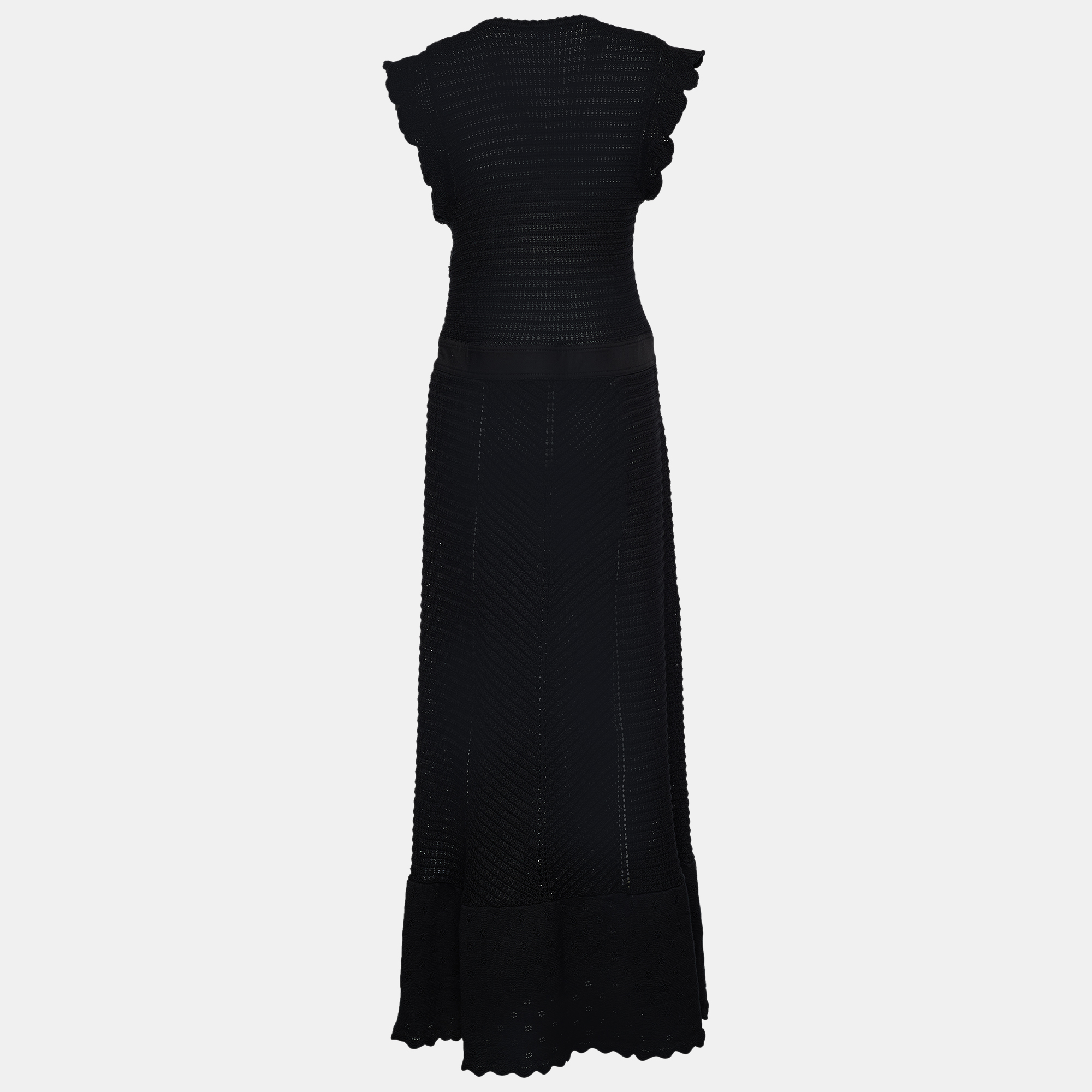 

Red Valentino Black Crochet Knit Waist Tie Detail Maxi Dress