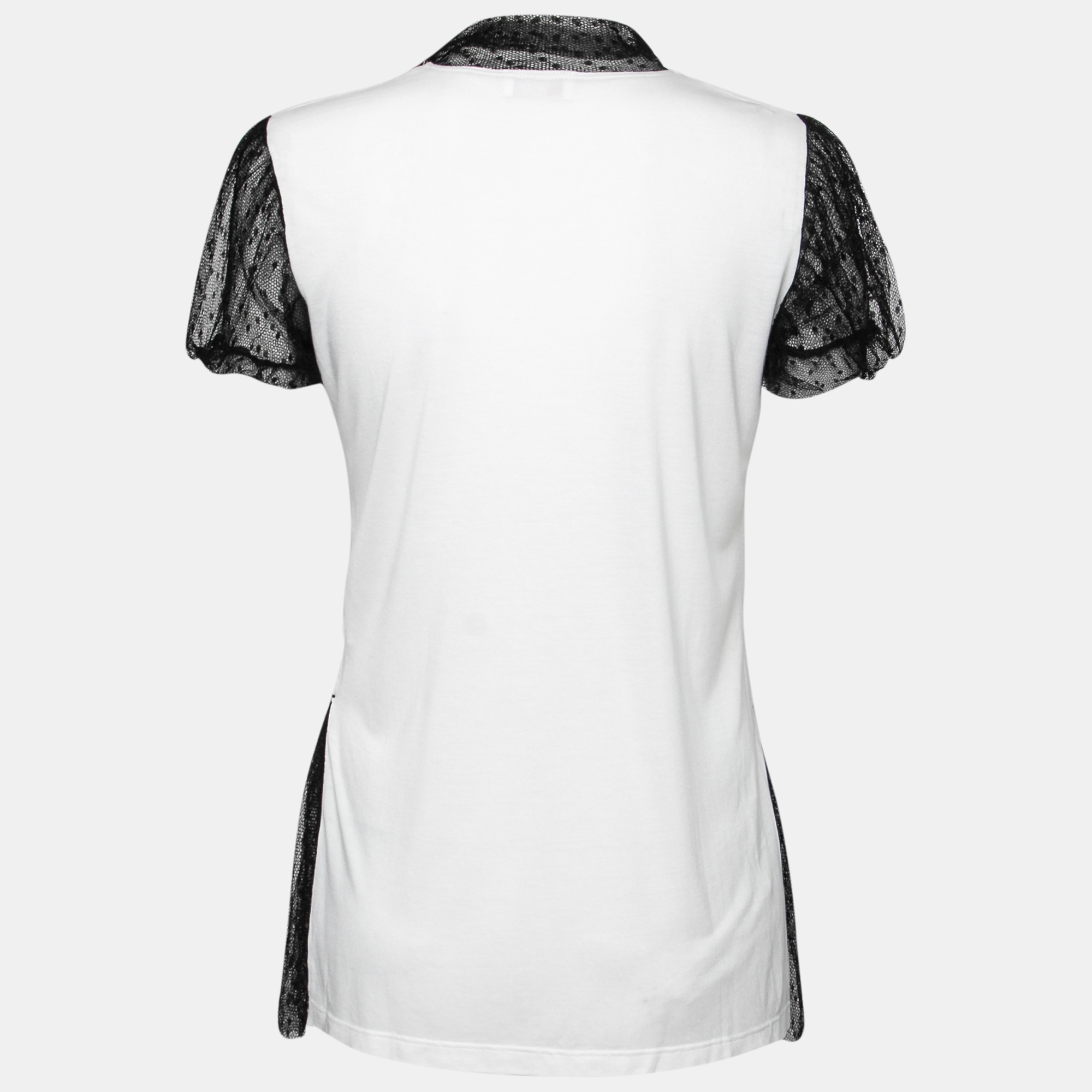 

RED Valentino White Bow Print Jersey Tulle Detail Top