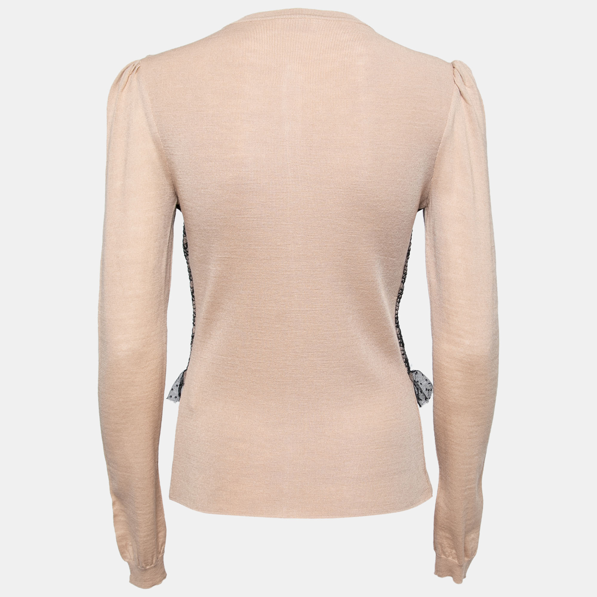 

RED Valentino Beige Tulle-Overlay Wool Cardigan