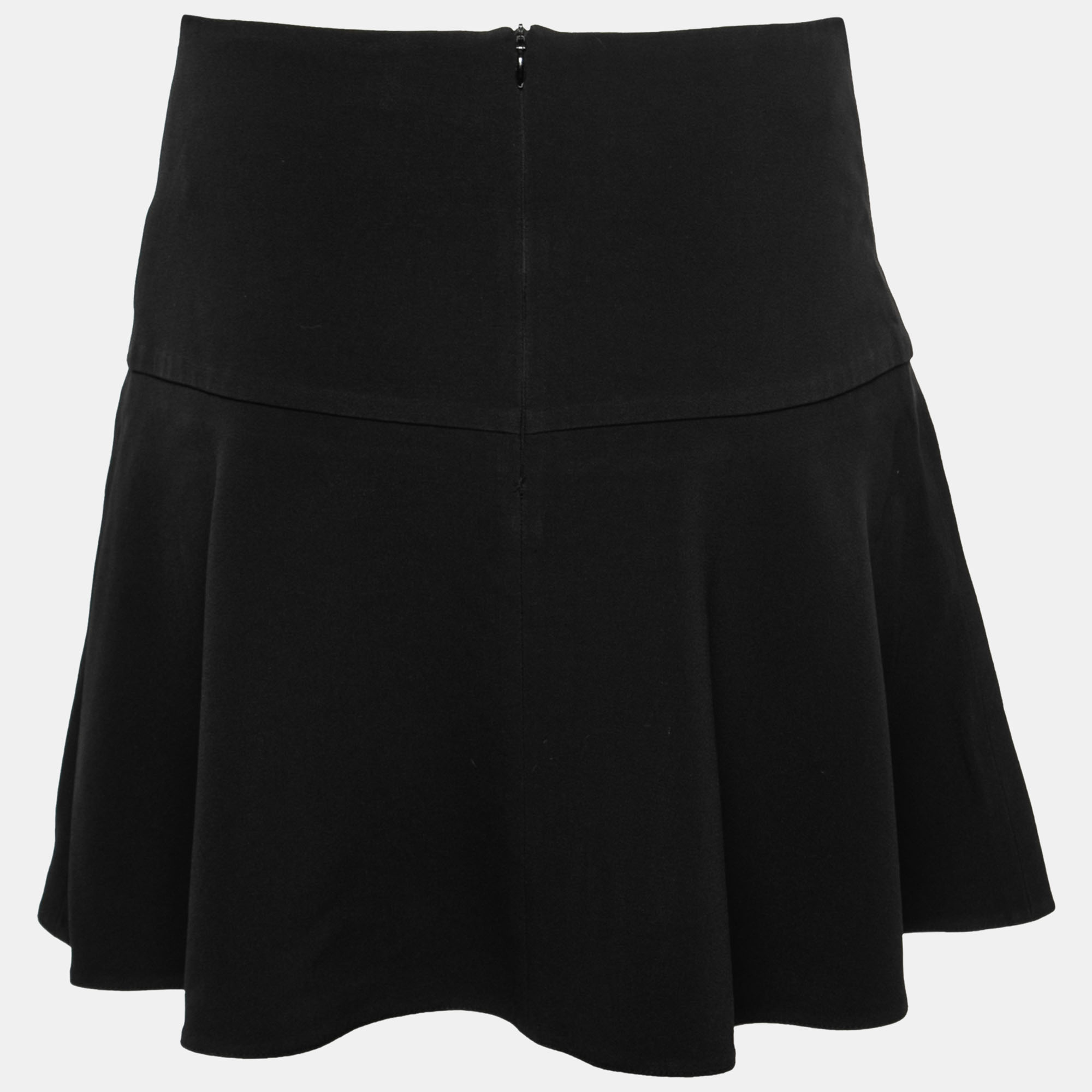 

RED Valentino Black Crepe Flared Hem Mini Skirt