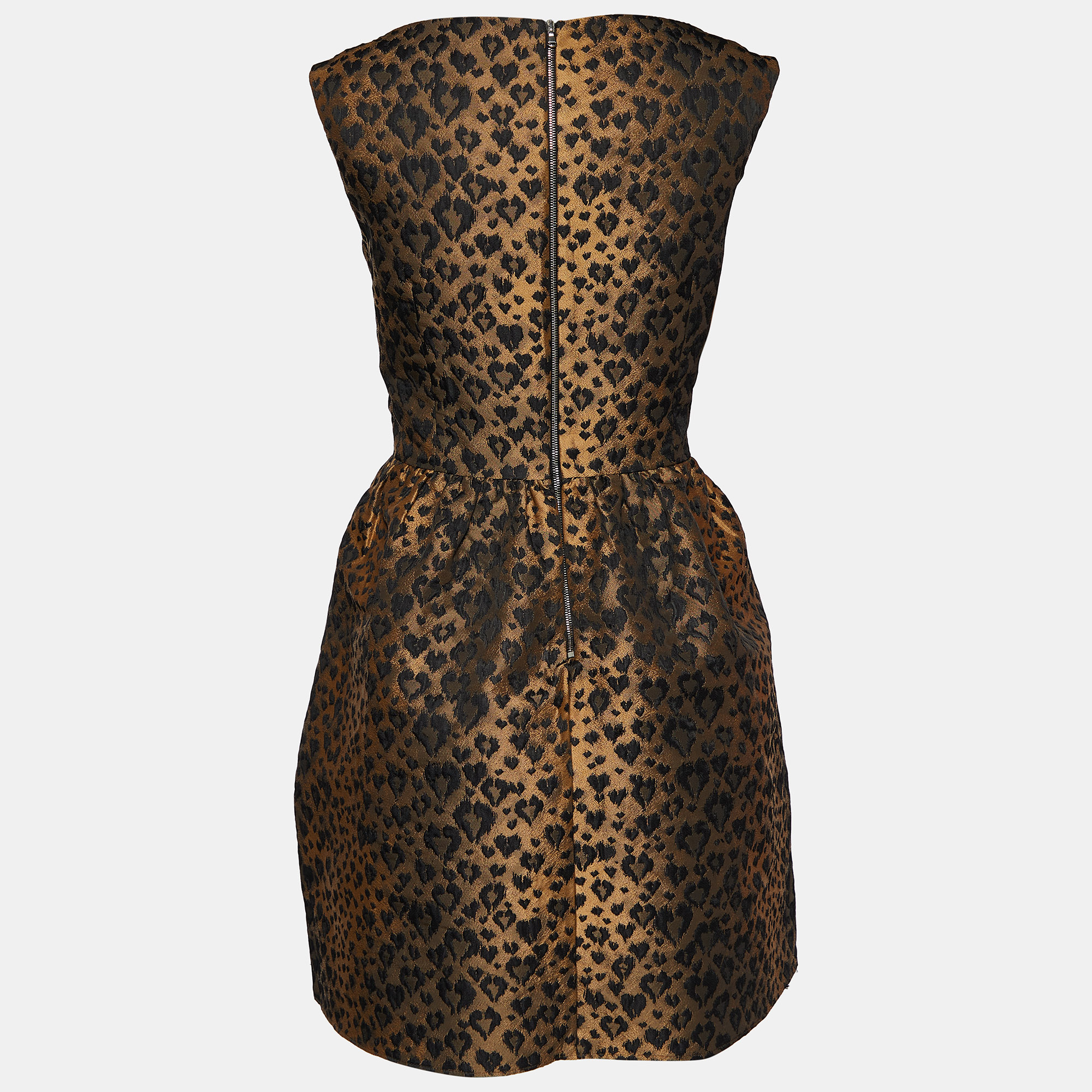 

RED Valentino Brown Leopard Hearts Jacquard Fit & Flare Dress