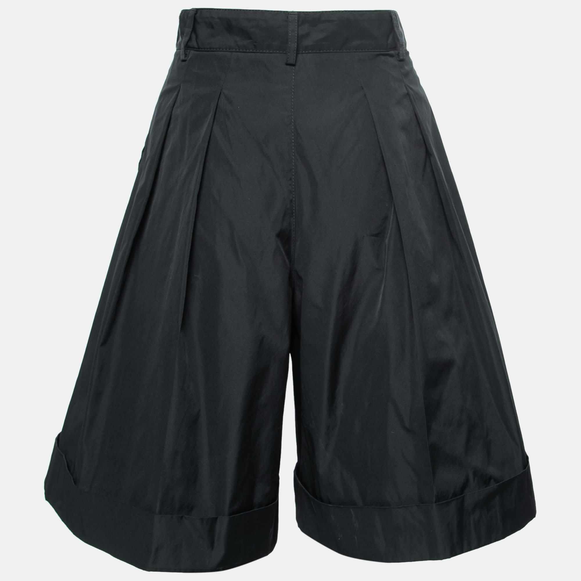 

RED Valentino Black Synthetic High-Waist Pleated Wide Shorts