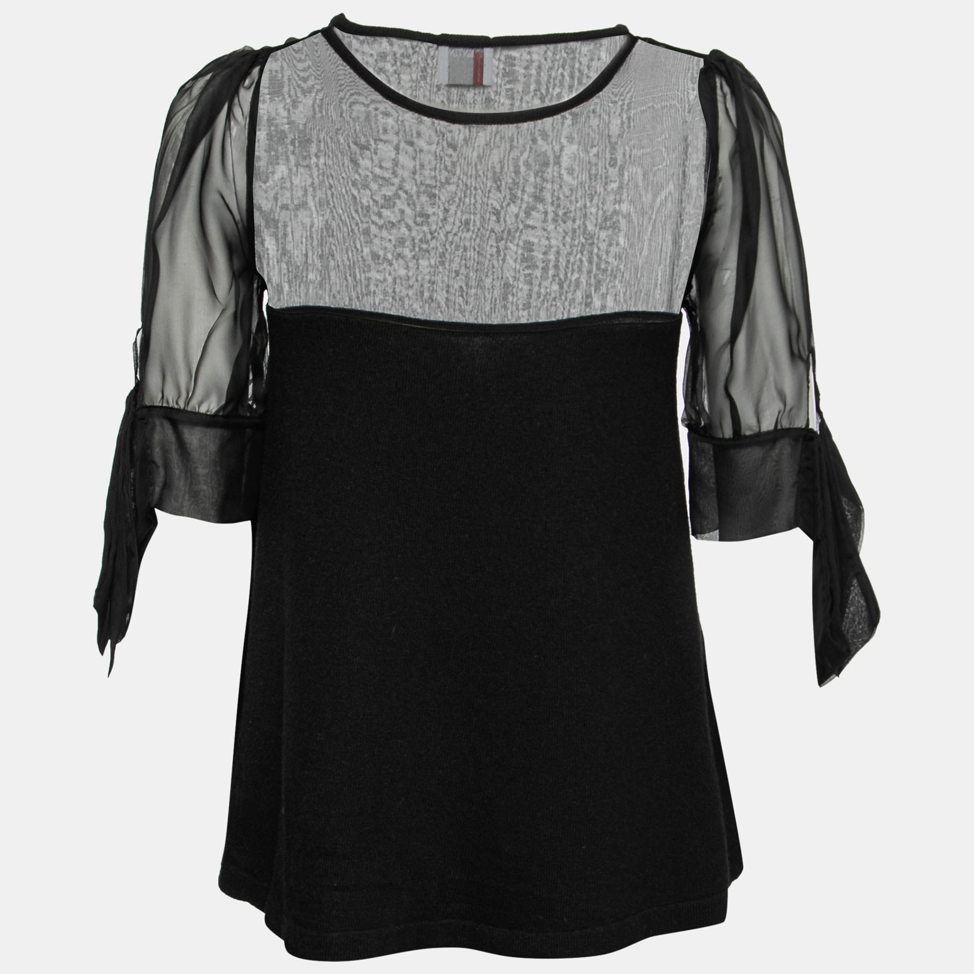 

Red Valentino Black Knit & Silk Sequin Embellished Top