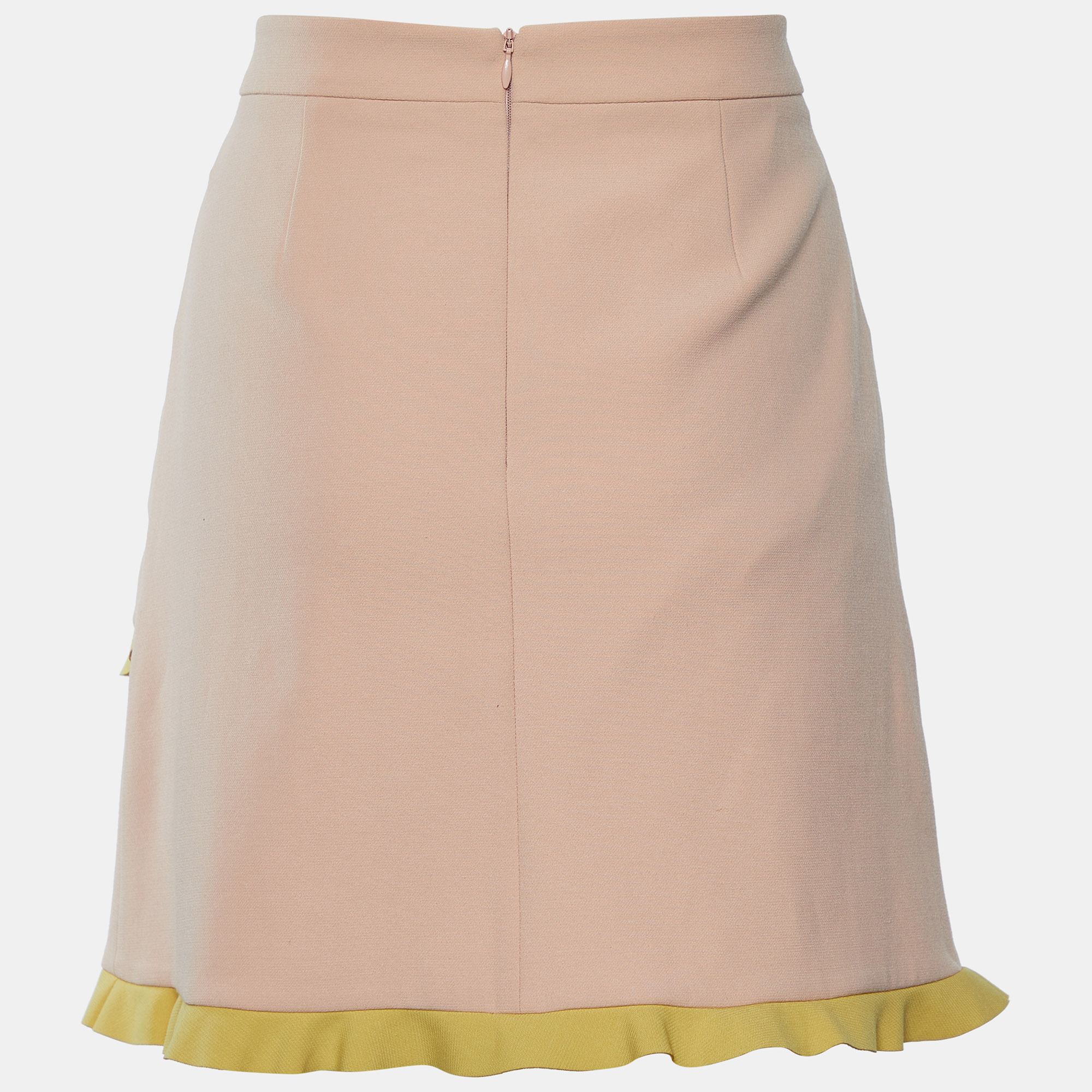 

RED Valentino Light Pink Crepe Contrast Ruffle Trim Mini Skirt